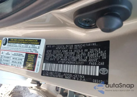 2017 Toyota Camry Se из США, поврежденный, VIN 4T1BF1FK8HU433121